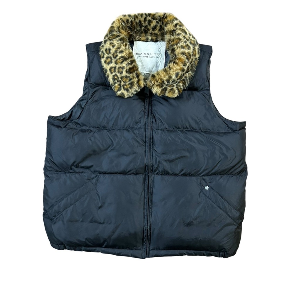 DENIM SUPPLY RALPH LAUREN FAUX FUR COLLAR DOWN FEATHER PUFFER VEST SIZE L